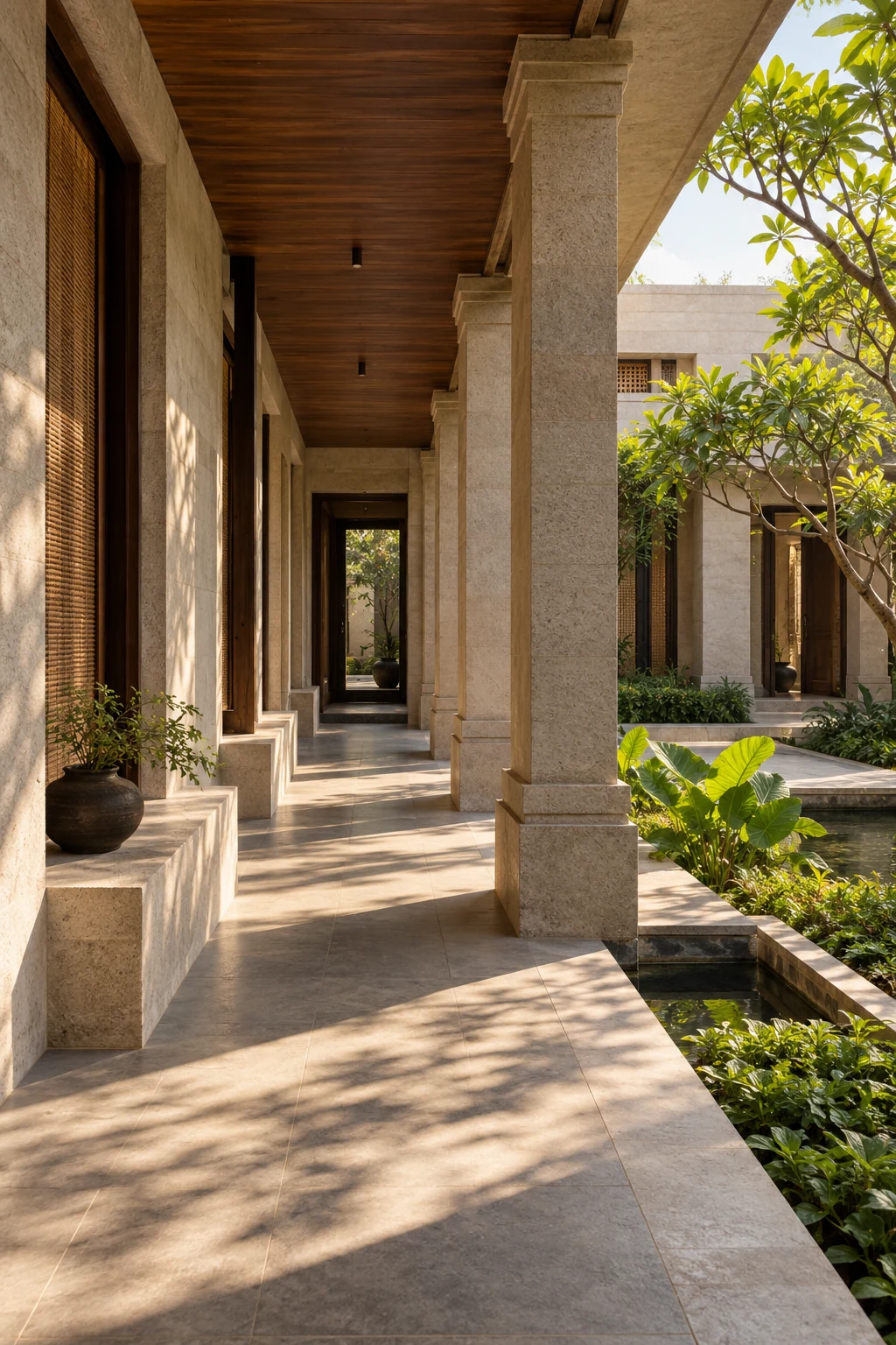 Original conceptual courtyard with deep stone shading and planted edges